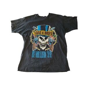 Vintage Guns N Roses Concert T-shirt Skull Black Size XL SS Single Stitch D-side